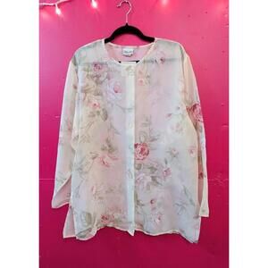 Vintage 80s 90s Sheer Chiffon Cottagecore Tunic Blouse 12